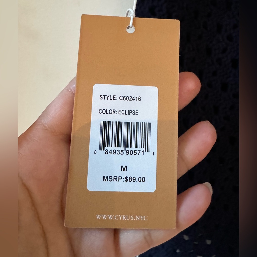 Cyrus Knit Navy Collar Short Sleeve See Thru Top. Size M NWT - Picture 8 of 8